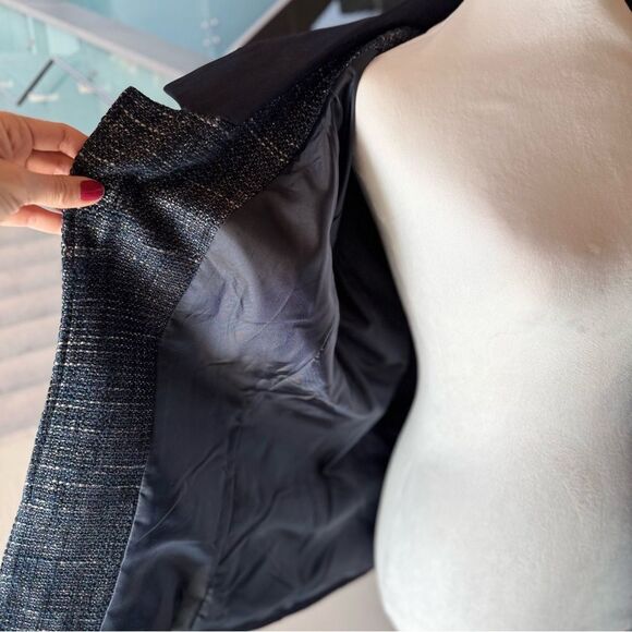 Adrianna Papell Navy Blue Tweed Blazer Size 14 Lady Jacket Open Preppy Old Money - Picture 6 of 9